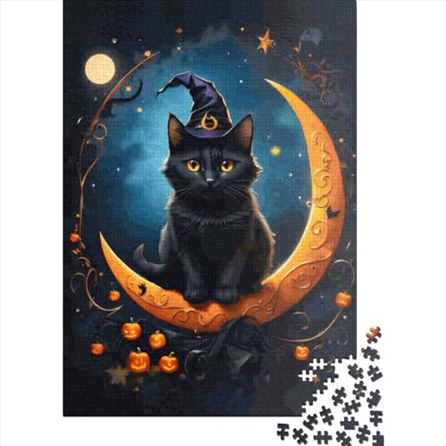 Kreatives quadratisches Holzpuzzle, 1000 Teile, Katze und Mond, für Erwachsene, pädagogisches Spiel, Herausforderungsspielzeug, 1000 Teile (38 x 26 cm) von QASEYIPV
