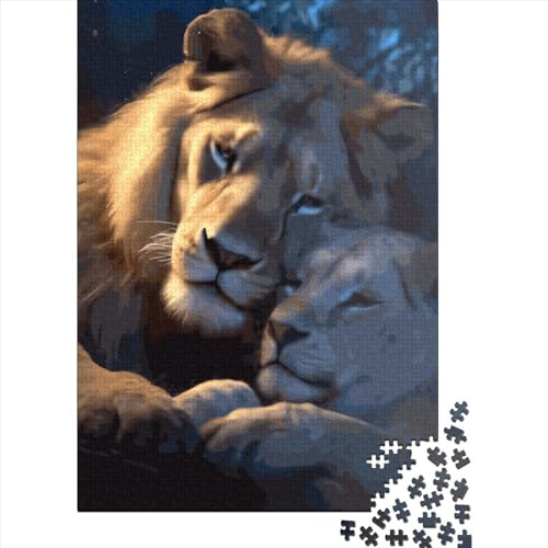 Kreatives quadratisches Holzpuzzle, 1000 Teile, verliebte Löwen, für Erwachsene, pädagogisches Spiel, Herausforderungsspielzeug, 1000 Teile (38 x 26 cm) von QASEYIPV