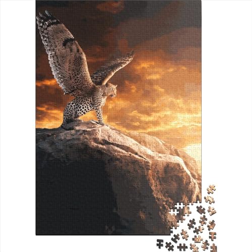 Kreatives quadratisches Holzpuzzle, geflügelter Leopard, 1000 Teile, für Erwachsene, pädagogisches Spiel, Herausforderungsspielzeug, 1000 Teile (38 x 26 cm) von QASEYIPV