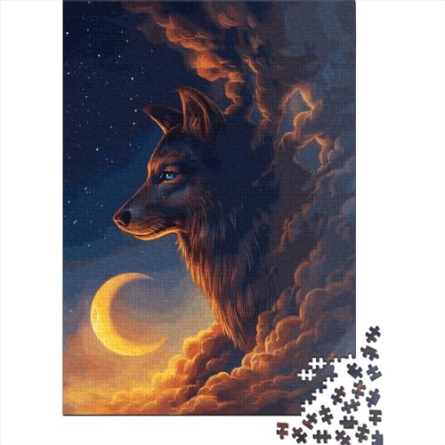 Kreatives quadratisches Holzpuzzle mit 1000 Teilen, Wolf, Nachtwache, für Erwachsene, Lernspiel, Herausforderung, Spielzeug, 1000 Teile (38 x 26 cm) von QASEYIPV