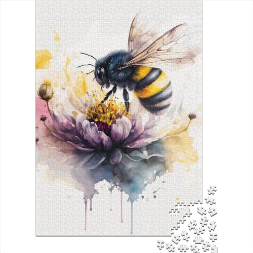 Kreatives quadratisches Puzzle, 1000 Teile, Aquarellbiene für Erwachsene, Holzpuzzle, herausforderndes Spiel, 1000 Teile (38 x 26 cm) von QASEYIPV