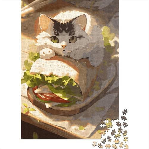 Kreatives quadratisches Puzzle, 1000 Teile, Brotkatze, für Erwachsene, Holzpuzzle, intellektuelles Spiel, 1000 Teile (38 x 26 cm) von QASEYIPV