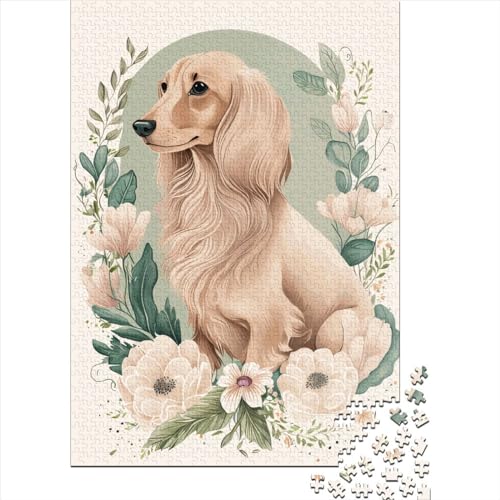 Kreatives quadratisches Puzzle, 1000 Teile, Dackel, florales Portrait, für Erwachsene, Holzpuzzle, herausforderndes Spiel, 1000 Teile (75 x 50 cm) von QASEYIPV