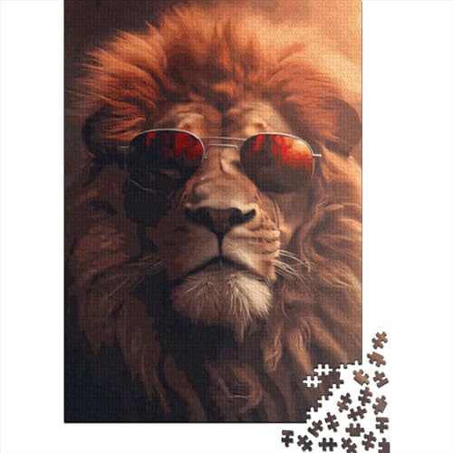 Kreatives quadratisches Puzzle, 1000 Teile, Löwen-Sonnenbrille für Erwachsene, Holzpuzzle, Intellektuelles Spiel, 1000 Teile (38 x 26 cm) von QASEYIPV