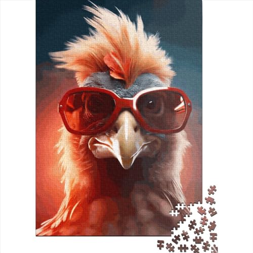 Kreatives quadratisches Puzzle, 1000 Teile, Motiv: Huhn und Sonnenbrille für Erwachsene, Anti-Stress-Spiele und einzigartige Weihnachtsgeschenke, 1000 Teile (38 x 26 cm) von QASEYIPV