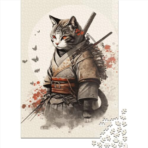 Kreatives quadratisches Puzzle, 1000 Teile, Samurai-Katze, für Erwachsene, Holzpuzzle, herausforderndes Spiel, 1000 Teile (38 x 26 cm) von QASEYIPV