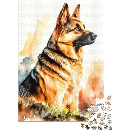 Kreatives quadratisches Puzzle, 1000 Teile, Schäferhund, für Erwachsene, Holzpuzzle, Lernspiel für Erwachsene, 1000 Teile (38 x 26 cm) von QASEYIPV