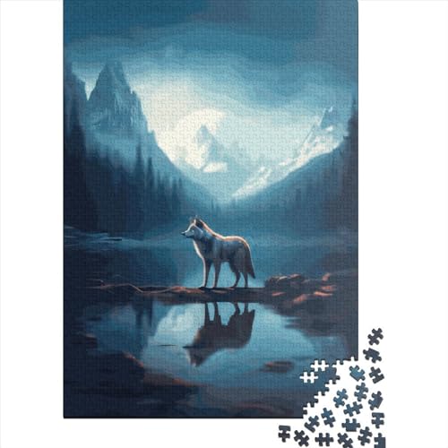 Kreatives quadratisches Puzzle, einsamer Wolf, 1000 Teile, für Erwachsene, Holzpuzzle, herausforderndes Spiel, 1000 Teile (38 x 26 cm) von QASEYIPV