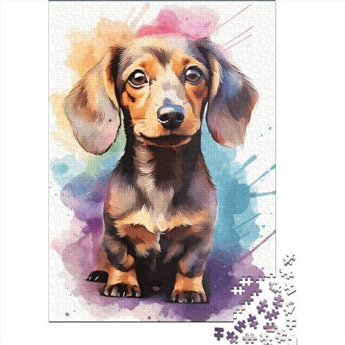 Kreatives quadratisches Puzzle mit 1000 Teilen eines niedlichen Aquarell-Hundes für Erwachsene und Holzpuzzle, pädagogisches Spielzeug, 1000 Teile (75 x 50 cm) von QASEYIPV