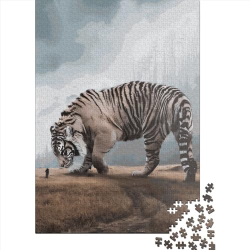 Kreatives quadratisches Riesentiger-Puzzle, 1000 Teile, für Erwachsene, Holzpuzzle, Anti-Stress-Spiele und einzigartige Weihnachtsgeschenke, 1000 Teile (38 x 26 cm) von QASEYIPV