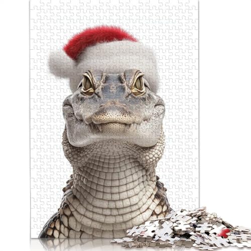 Krokodil mit Weihnachtsmannmütze, schwieriges Puzzle, 100% recycelter Karton, für Damen und Herren, Geschenke, 1000 Teile (75 x 50 cm) von QASEYIPV