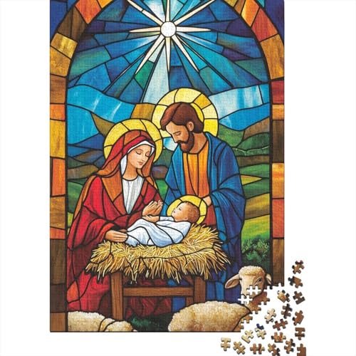 Kunstwerk „Die Geburt Jesu“, Puzzle, einzigartige Heimdekoration, 100% recycelter Karton, Puzzle für Jungen oder Mädchen, 1000 Teile (75 x 50 cm) von QASEYIPV