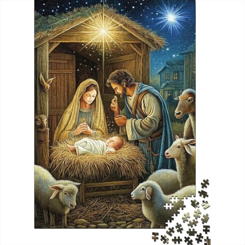 Kunstwerk „Die Geburt Jesu“, Puzzle, schwierige Herausforderung, 100% recycelter Karton, Puzzle für Frauen und Männer, 1000 Teile (75 x 50 cm) von QASEYIPV