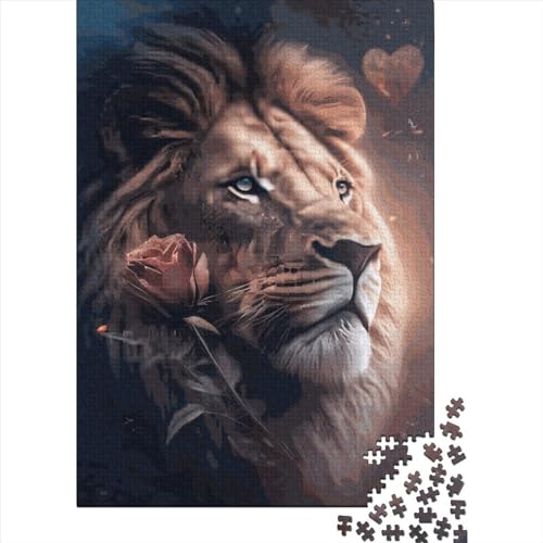 Lion Rose Puzzle, quadratisch, 1000 Teile, für Erwachsene, Holzpuzzle, praktisches Spiel, 1000 Teile (38 x 26 cm) von QASEYIPV