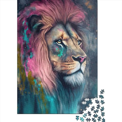Löwen-Neonpuzzle, quadratisch, 1000 Teile, für Erwachsene, Holzpuzzle, Spielzeug für Wanddekoration, 1000 Teile (38 x 26 cm) von QASEYIPV