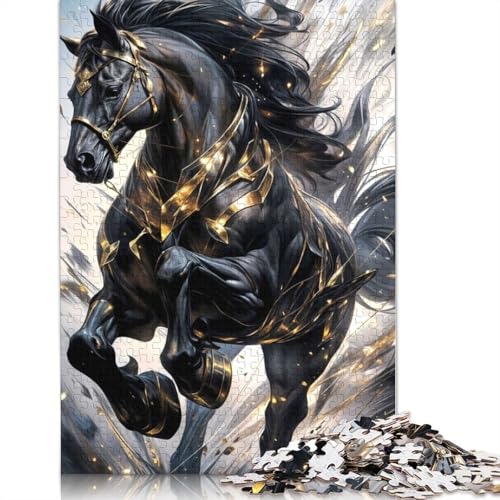 Majestätisches schwarzes Pferd, 1000-teiliges Puzzle, Familienspaß für Erwachsene und anspruchsvolles Spiel, Spiele zum Stressabbau und einzigartige Geschenke, 1000 Teile (75 x 50 cm) von QASEYIPV