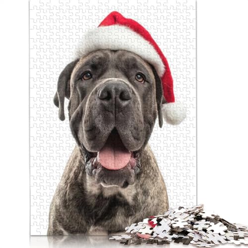 Mastiff-Hund mit Weihnachtsmütze, Puzzle, Entspannungs-Herausforderungsspielzeug, Premium-Karton-Puzzle für Erwachsene und Kinder, 1000 Teile (75 x 50 cm) von QASEYIPV
