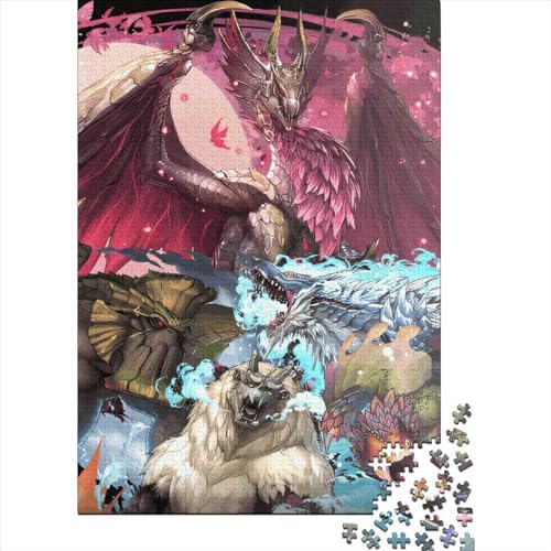Monster Fight 1000 Teile Puzzle für Erwachsene und Holzpuzzle, Lernspiel für Familien, 1000 Teile (75 x 50 cm) von QASEYIPV