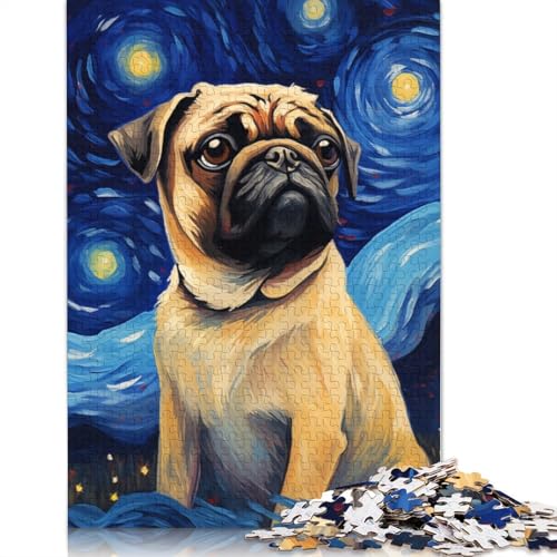 Mops-Hund Vincent Van Gogh 1000-teiliges Puzzle für Erwachsene | | Familienspaß-Puzzles für Erwachsene, Geschenke, Denkspiele, 1000 Teile (75 x 50 cm) von QASEYIPV