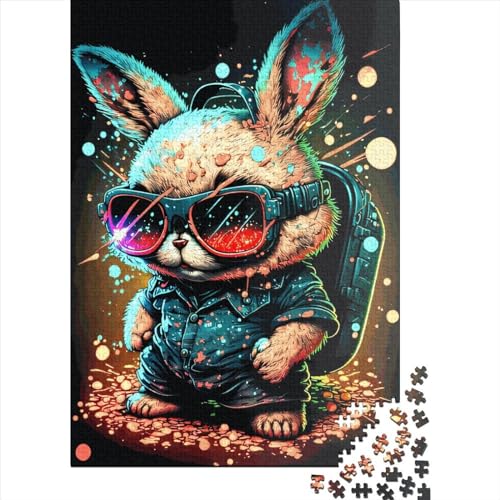 Neon-Hasen-Puzzle, 1000 Teile für Erwachsene und Holzpuzzle, Lernspiele für Kinder, 1000 Teile (38 x 26 cm) von QASEYIPV