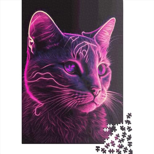 Neon-Katzenpuzzle mit 1000 Teilen für Erwachsene und Holzpuzzle, Lernspiele für Kinder, 1000 Teile (75 x 50 cm) von QASEYIPV