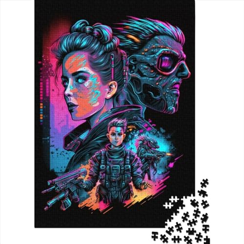 Neon Robots 1000 Teile Holzpuzzle für Erwachsene Puzzle Weihnachtsgeschenke Lernspiel Herausforderung Spielzeug 1000 Teile (75x50cm) von QASEYIPV