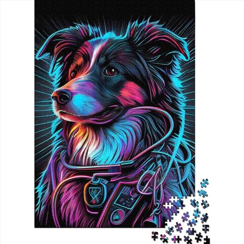 Neon War Dogs2 Quadratisches Puzzle, 1000 Teile, für Erwachsene, Holzpuzzle, herausforderndes Spiel, 1000 Teile (75 x 50 cm) von QASEYIPV