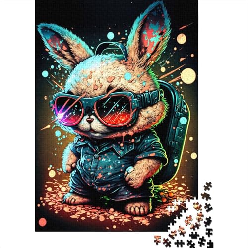 Neon2 Holzpuzzle, 1000 Teile, Hase Neon2, Lernspiel für Erwachsene (75 x 50 cm) von QASEYIPV