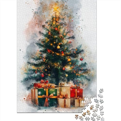 Ölgemälde-Weihnachtsbaum-Puzzle, rechteckige Pappe, 100% recycelte Pappe, Puzzle für Erwachsene und Kinder, 1000 Teile (75 x 50 cm) von QASEYIPV