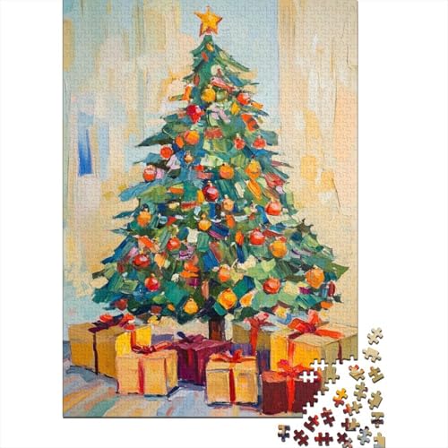 Ölgemälde-Weihnachtsbaum-Puzzle, rechteckige Pappe, 100% recycelte Pappe, Puzzle für Erwachsene und Kinder, 1000 Teile (75 x 50 cm) von QASEYIPV