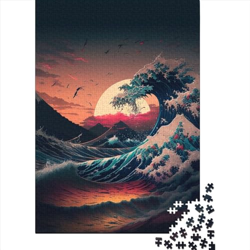 Ocean Wave Japan4 Puzzle 1000 Teile für Erwachsene, Halloween-Geschenk, Puzzle, Lernspiel, Herausforderung, Spielzeug, 1000 Teile (38 x 26 cm) von QASEYIPV
