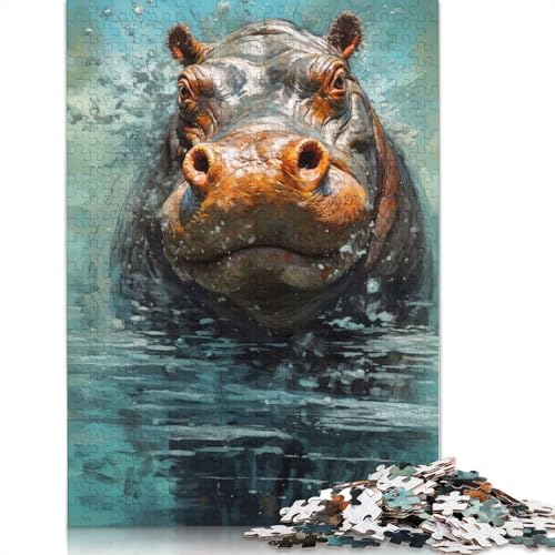 Paletten-Nilpferd-Malerei, 1000-teiliges Puzzle für Kinder ab 18 Jahren – Familienaktivität, Puzzle, Lernspiele, schwierig und herausfordernd (75 x 50 cm) von QASEYIPV