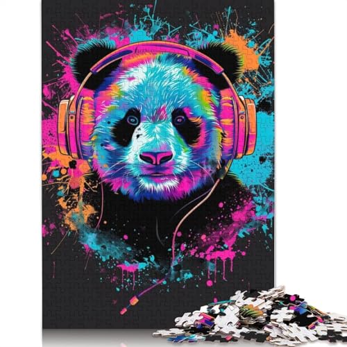 Panda mit Kopfhörer-Puzzle, anpassbare Bilder, 100% recycelter Karton, Puzzle für Kinder und Erwachsene ab 12 Jahren, einzigartiges Geschenk, 1000 Teile (75 x 50 cm) von QASEYIPV