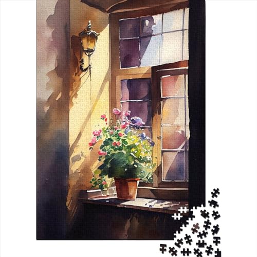 Papierpuzzle, 1000 Teile, Aquarell-Fenster für Erwachsene, pädagogisches Spiel, Herausforderungsspielzeug, 1000 Teile (38 x 26 cm) von QASEYIPV
