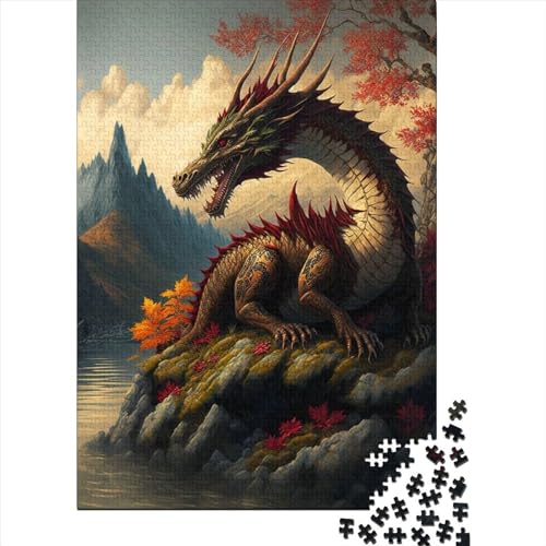 Papierpuzzle, 1000 Teile, asiatischer Drache, für Erwachsene, pädagogisches Spiel, Herausforderungsspielzeug, 1000 Teile (38 x 26 cm) von QASEYIPV