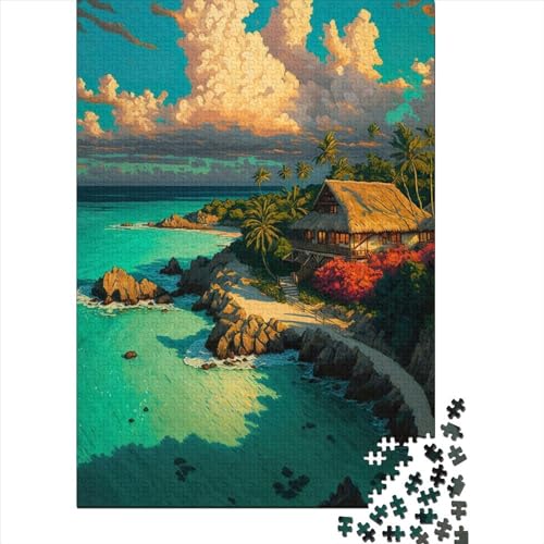 Papierpuzzle, 1000 Teile, tropischer Strand, für Erwachsene, pädagogisches Spiel, Herausforderungsspielzeug, 1000 Teile (38 x 26 cm) von QASEYIPV
