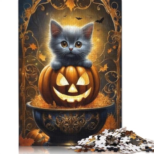 Papierpuzzle mit 1000 Stück, Halloween-Katze, für Erwachsene und Jugendliche ab 12 Jahren, 1000 Teile (38 x 26 cm). von QASEYIPV