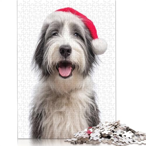 Polnischer Niederungshütehund mit Weihnachtsmütze, Puzzle, 100% recyceltes Kartonpapier, rechteckiges Puzzle für Erwachsene und Kinder, 1000 Teile (75 x 50 cm) von QASEYIPV