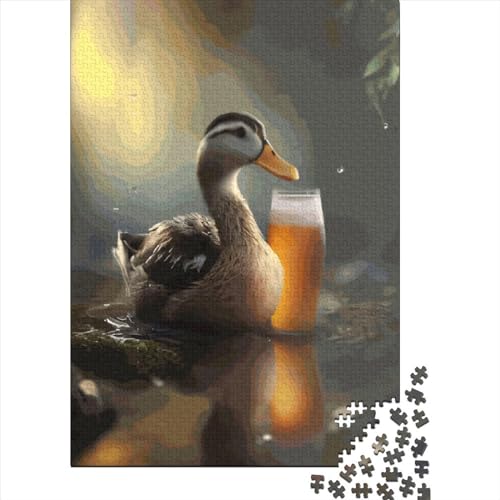 Puzzle, 1000 Teile, Ente und Bier, quadratisch, aus Holz, für Erwachsene, Heimdekoration, Puzzlespielzeug, 1000 Teile (38 x 26 cm) von QASEYIPV