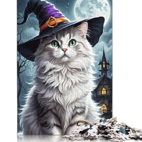 Puzzle, 1000 Teile, Halloween-Katze für Erwachsene, Holzpuzzle für Jugendliche, Männer und Frauen, Geschenk mit 1000 Teilen (75 x 50 cm) von QASEYIPV
