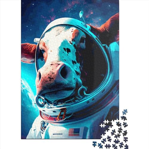 Puzzle, 1000 Teile, Kuh, Astronaut, für Erwachsene, Holzpuzzle, Lernspiel, 1000 Teile (75 x 50 cm) von QASEYIPV