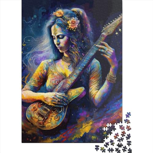 Puzzle, 1000 Teile, Mädchen, Gitarre, für Erwachsene, Holzpuzzle, Lernspiel für Kinder, 1000 Teile (38 x 26 cm) von QASEYIPV