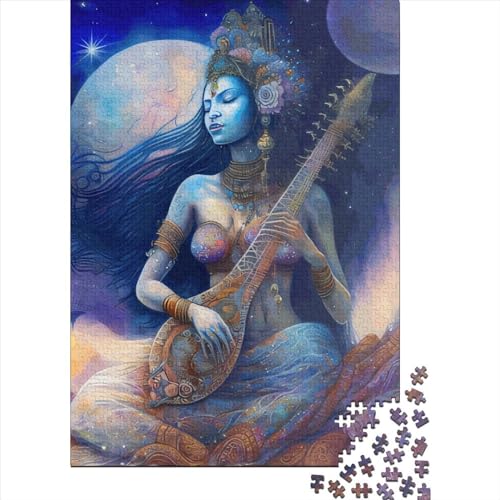 Puzzle, 1000 Teile, Mädchen, Gitarre, für Erwachsene, Lernspiel aus Holz, 1000 Teile (38 x 26 cm) von QASEYIPV