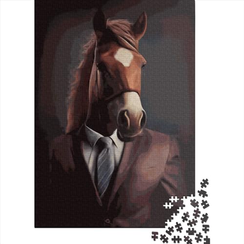 Puzzle, 1000 Teile, Pferd, Aquarell, quadratisch, für Erwachsene und Kinder, Holzpuzzle-Set, 1000 Teile (38 x 26 cm) von QASEYIPV