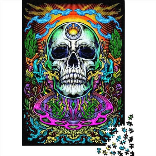Puzzle, 1000 Teile, Psychedelischer Schädel, quadratisch, für Erwachsene und Holzpuzzle, pädagogisches Spiel (38 x 26 cm) von QASEYIPV