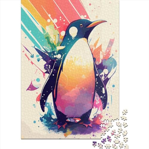 Puzzle, 1000 Teile, Regenbogen-Pinguin, quadratisch, für Erwachsene und Holzpuzzle, pädagogisches Spiel, 1000 Teile (38 x 26 cm) von QASEYIPV