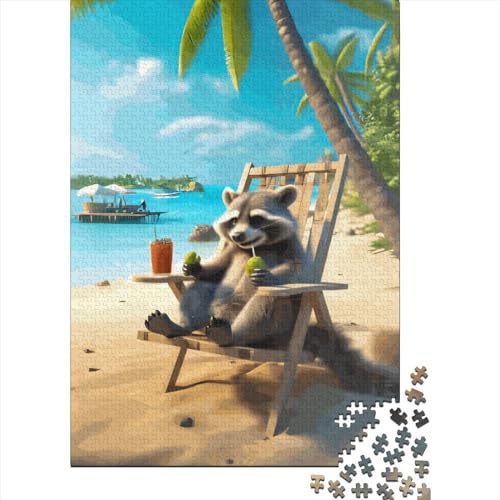 Puzzle, 1000 Teile, entspannend, am Strand, für Erwachsene, Holzpuzzle, Lernspiel, 1000 Teile (38 x 26 cm) von QASEYIPV
