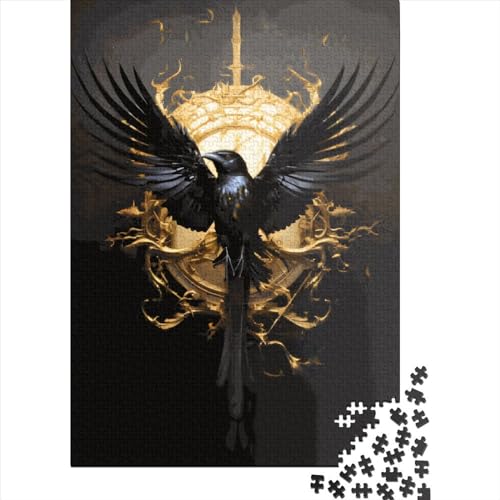 Puzzle, 1000 Teile, goldener Raben für Erwachsene, Holzpuzzle, Familien-Lernspiel, 1000 Teile (38 x 26 cm) von QASEYIPV