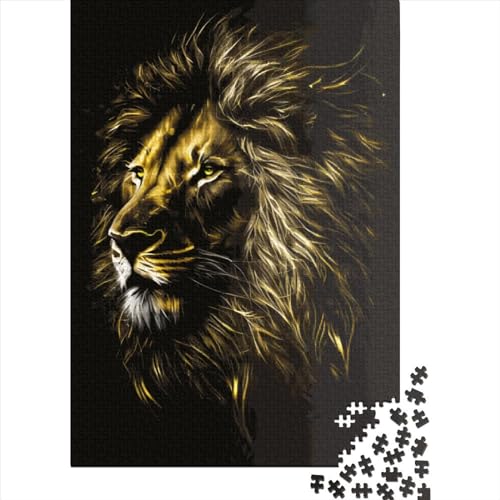 Puzzle, 1000 Teile für Erwachsene, Löwe, Schwarz und Gold, aus Holz, mit einzigartigen Teilen, lustige Lernspiele, 1000 Teile (75 x 50 cm) von QASEYIPV