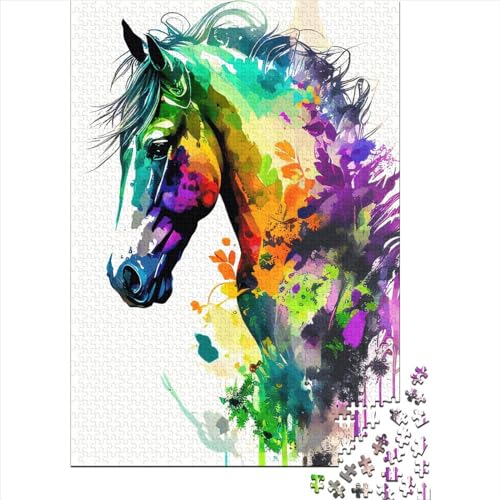Puzzle, 1000 Teile für Erwachsene, quadratisch, Pferd, Holzpuzzle für Erwachsene, Heimdekoration, Weihnachtsgeschenke, 1000 Teile (38 x 26 cm) von QASEYIPV